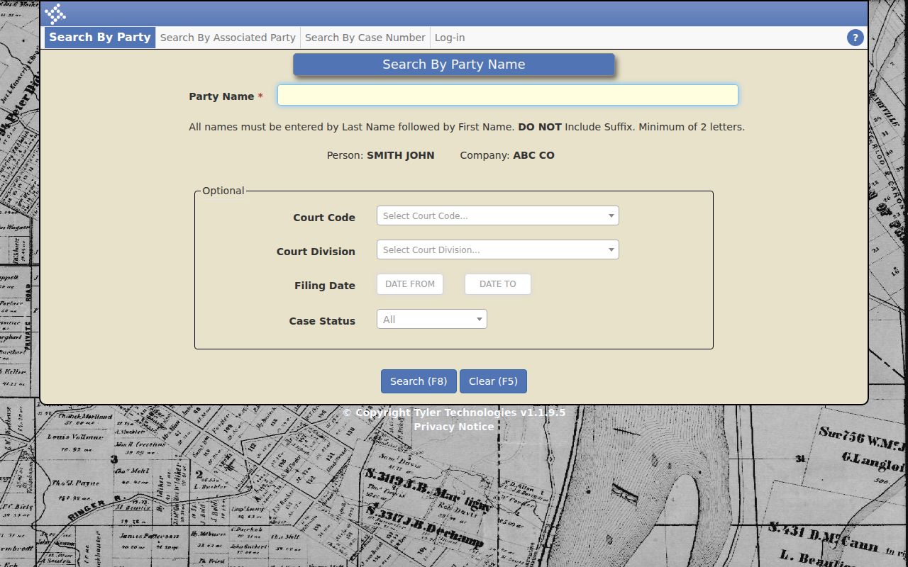 Thomas County civil docket party search form
