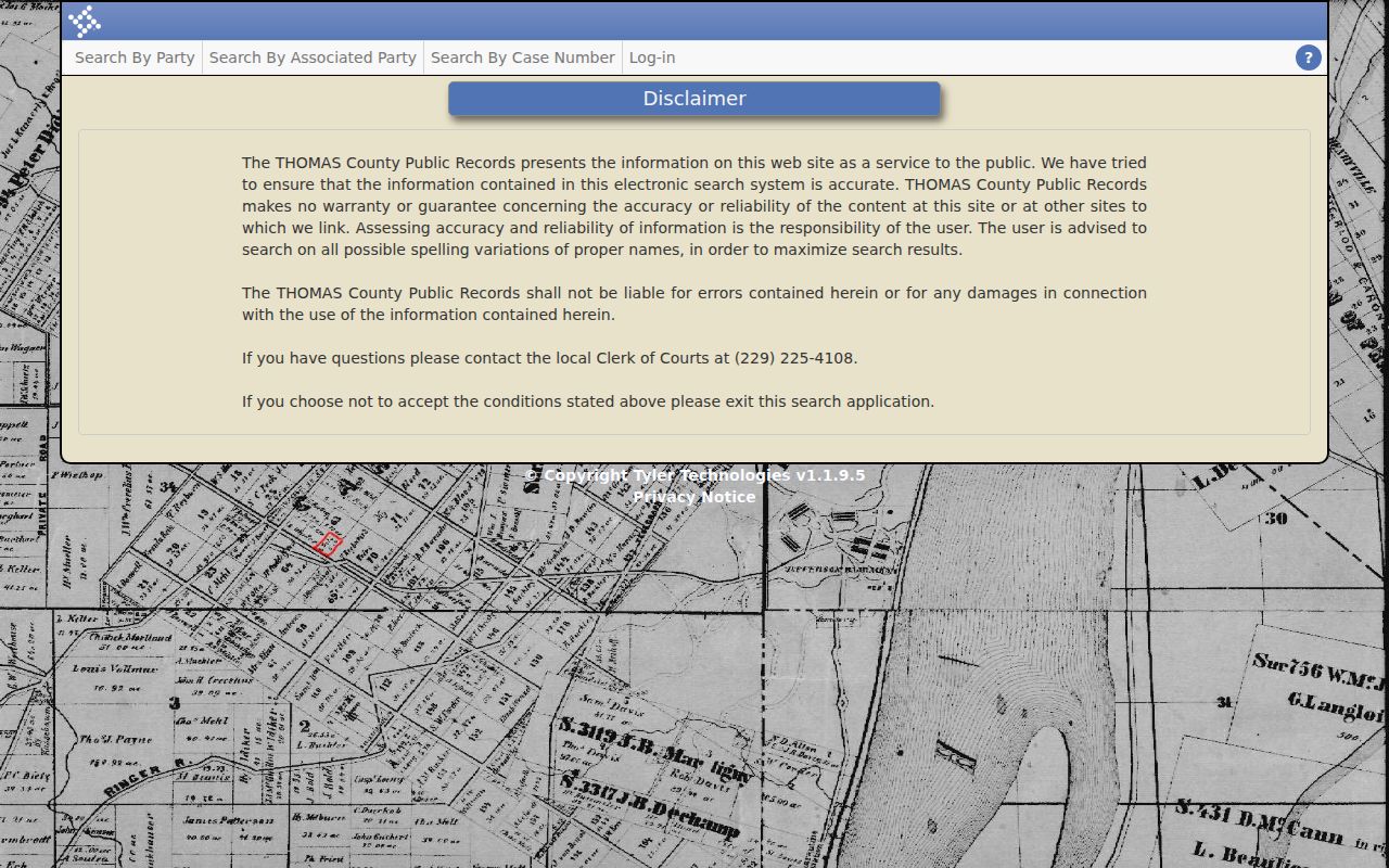 Thomas County civil docket public search disclaimer