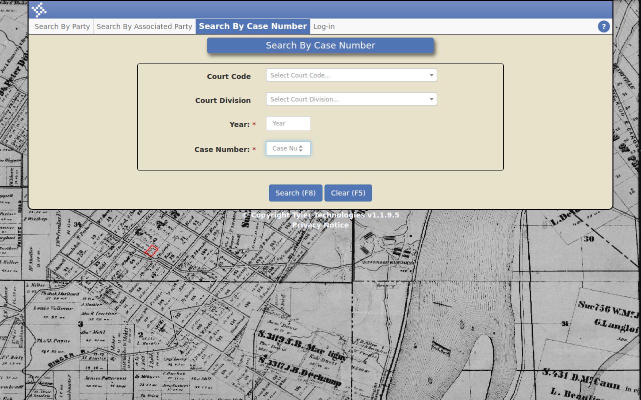 Thomas County public case-number search page