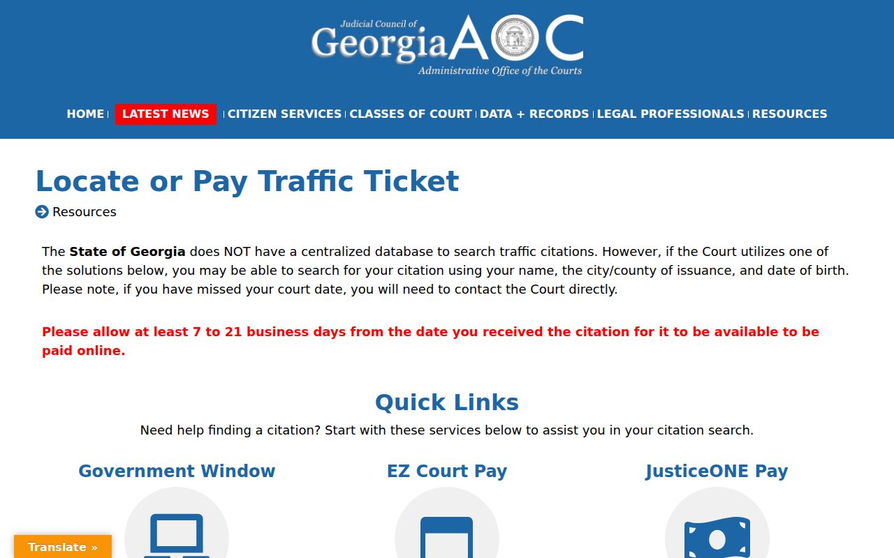 Georgia Courts traffic ticket locator and payment guidance