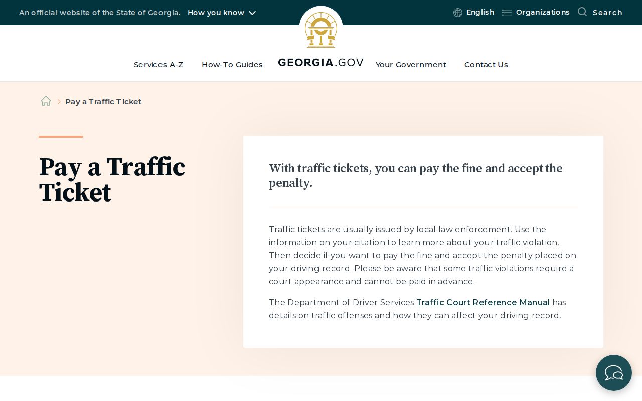 Georgia government traffic ticket payment and appearance guidance