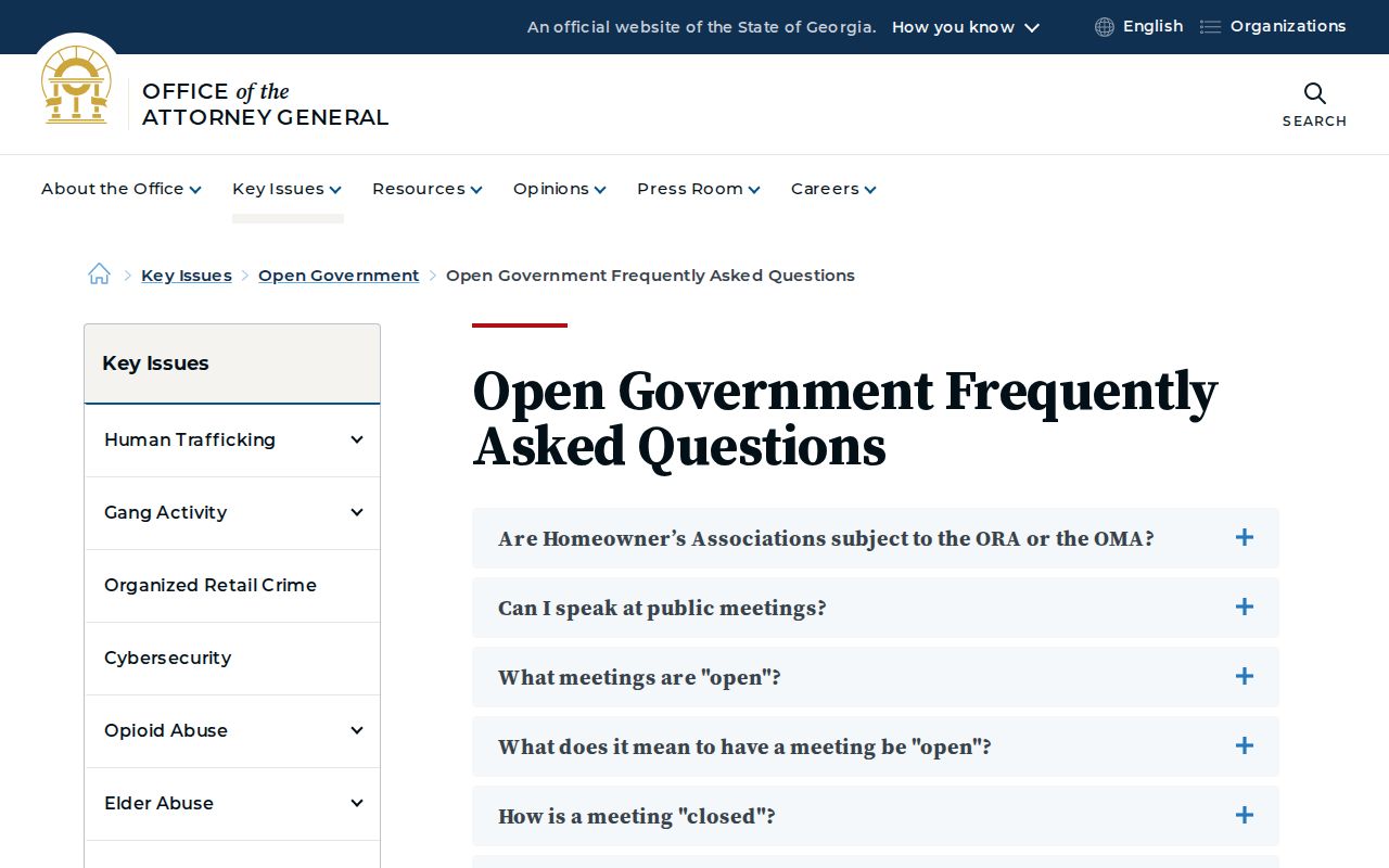 Georgia Attorney General public records access FAQ